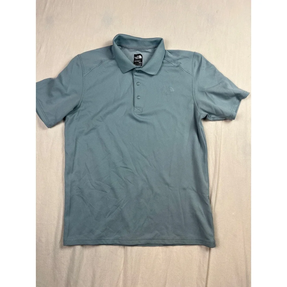 The North Face FlashDry Polo Shirt Men Medium Blue Gray Short Sleeve Hiking Golf